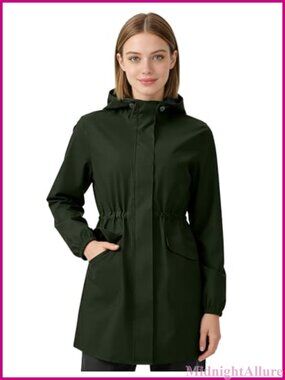 Women's Long Rain Jacket Waterproof Lightweight Hooded Trench Coat Packable
